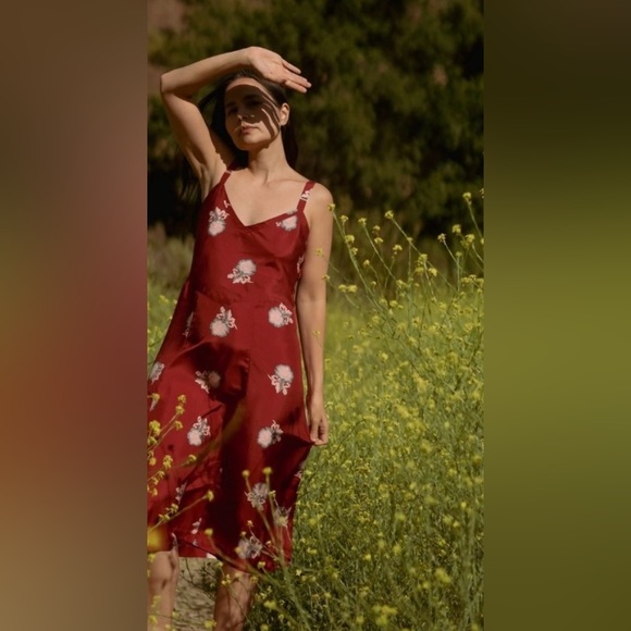 Horses Atelier Silk Slip Dress size 1 NWOT in Red Peony - Picture 2 of 6